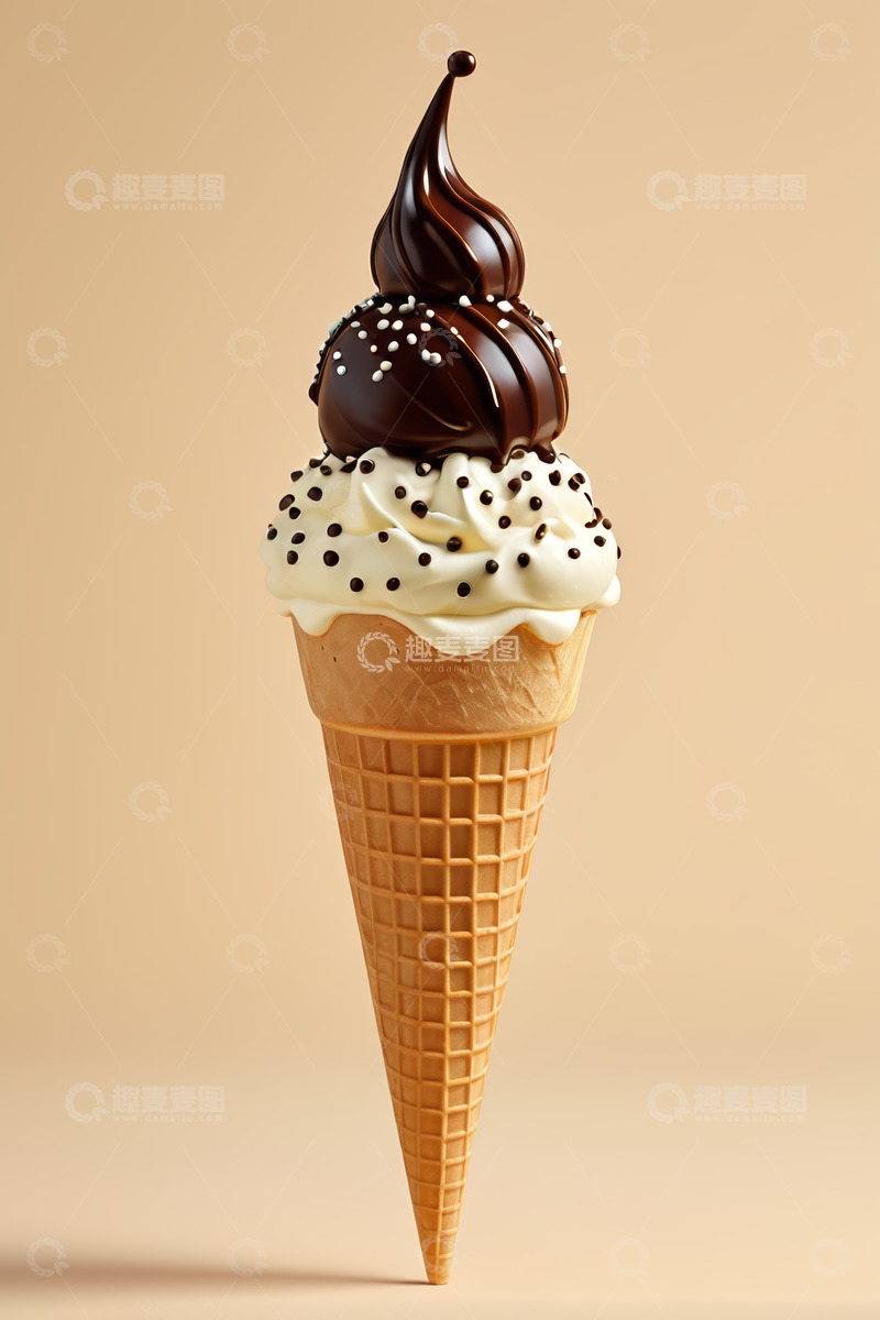 高清大图下载【趣麦麦图】装饰精美的巧克力奶油冰淇淋
