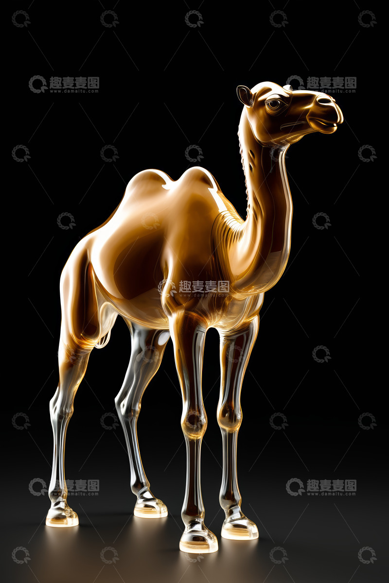 高清大图下载【趣麦麦图】金色透明骆驼立体模型