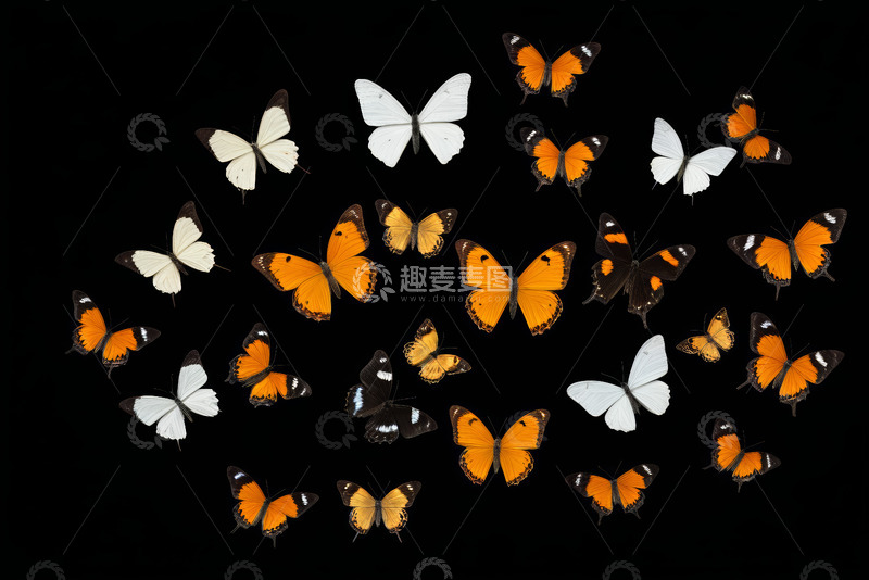 高清大图下载【趣麦麦图】多种蝴蝶黑色背景特写