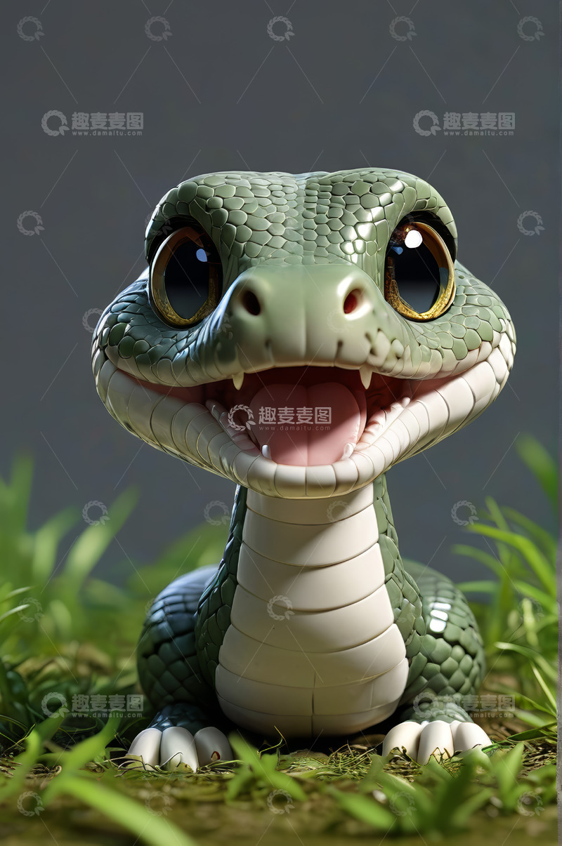高清大图下载【趣麦麦图】可爱绿色卡通爬行动物形象