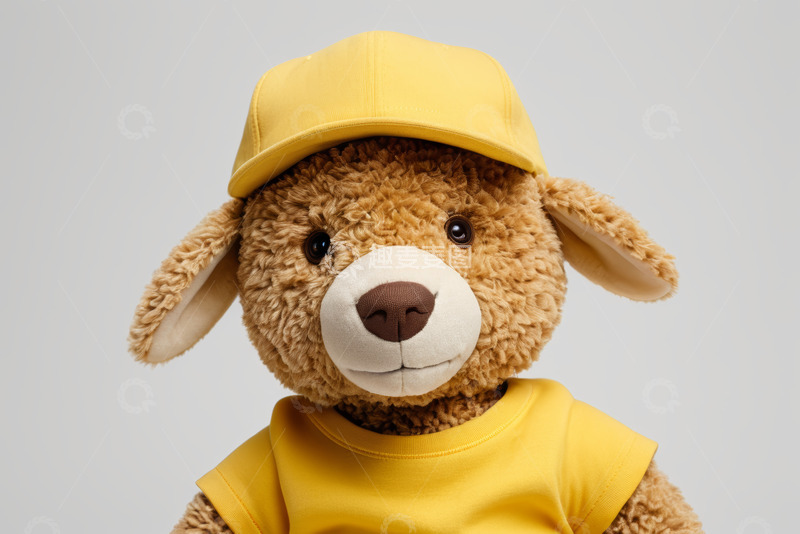 高清大图下载【趣麦麦图】戴帽穿黄衣的毛绒玩具熊