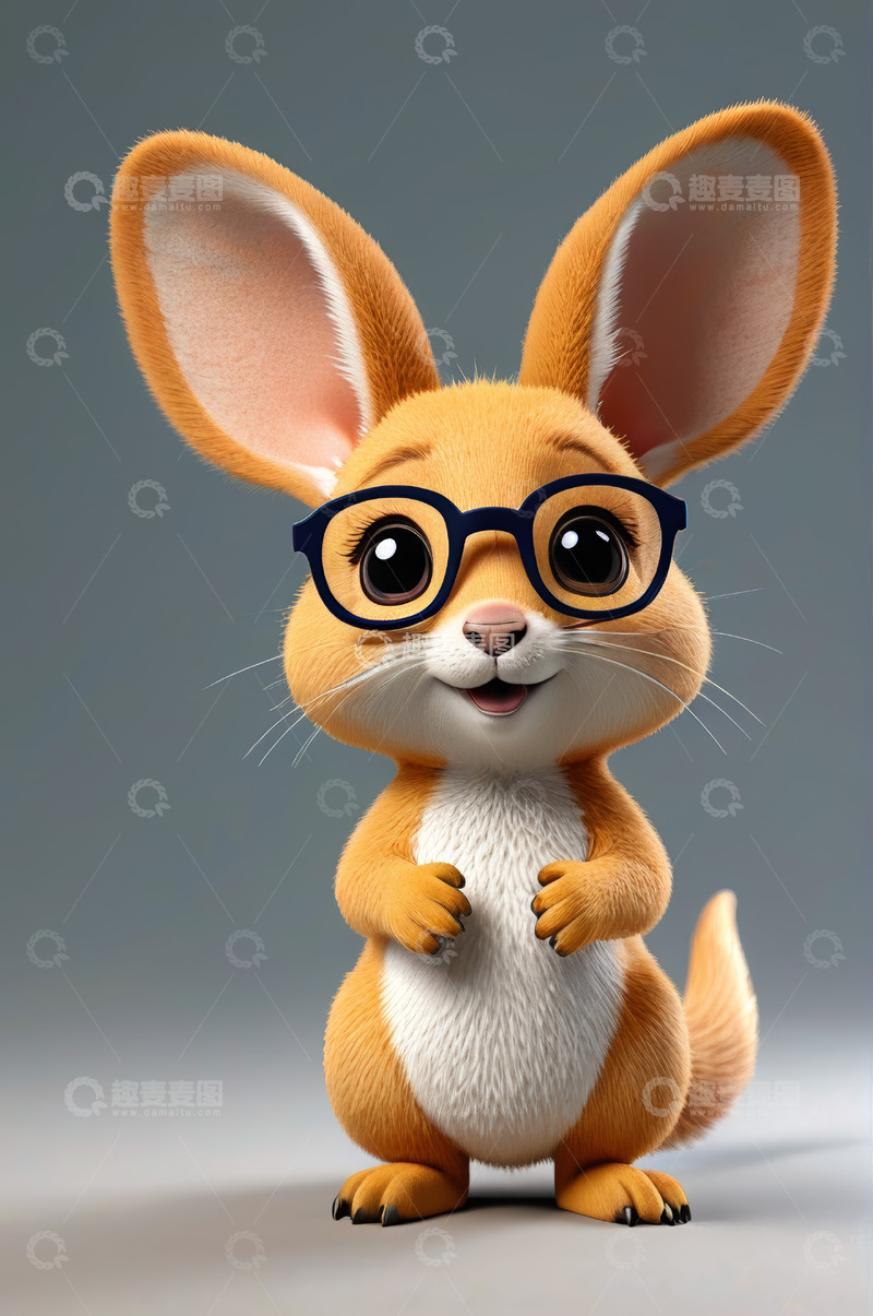 高清大图下载【趣麦麦图】戴眼镜的可爱卡通袋鼠形象