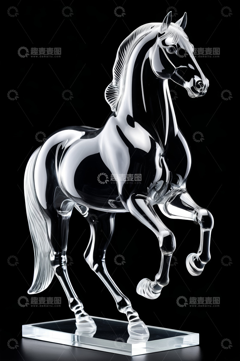 高清大图下载【趣麦麦图】透明水晶马摆件特写
