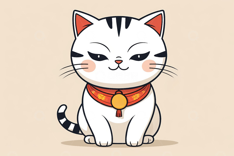 高清大图下载【趣麦麦图】卡通猫咪佩戴中式项圈