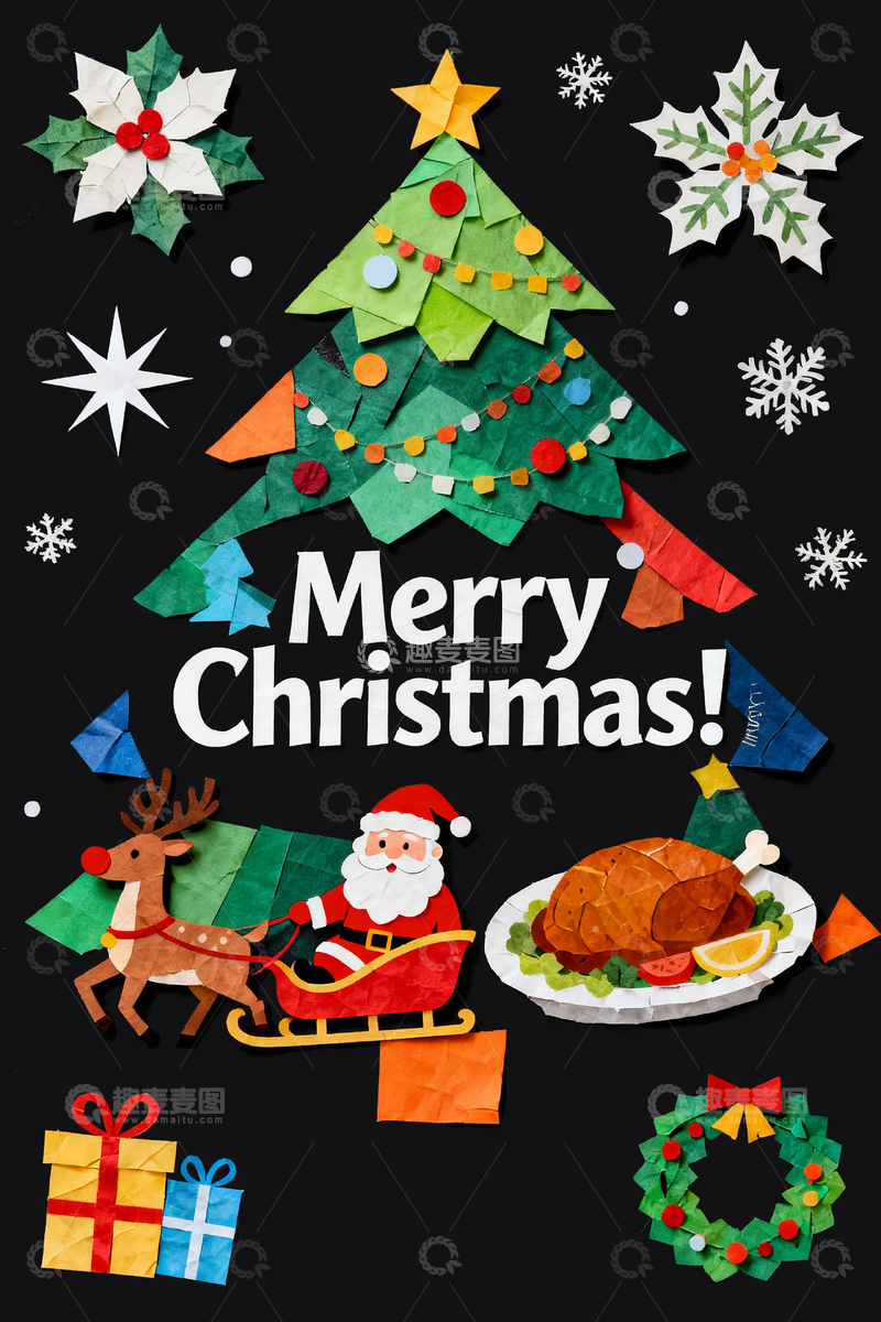 源文件下载【趣麦麦图】剪纸风格圣诞插画2