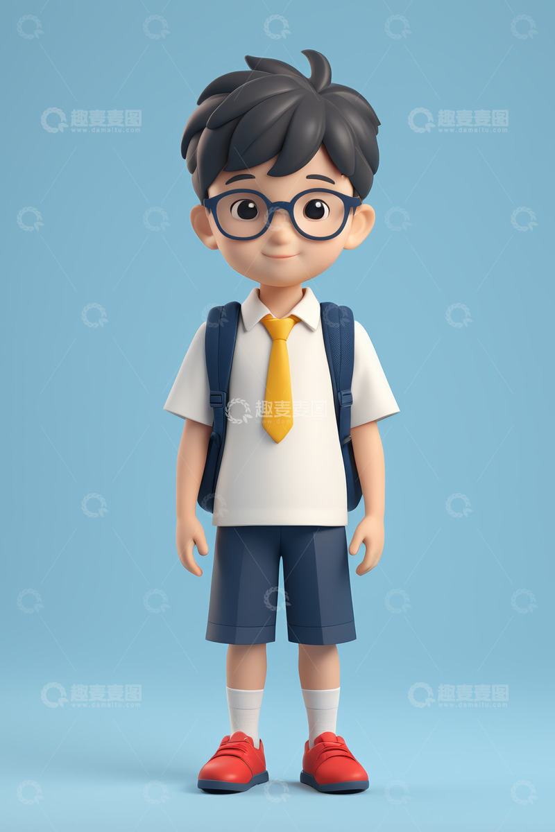 高清大图下载【趣麦麦图】卡通男孩穿校服背书包形象