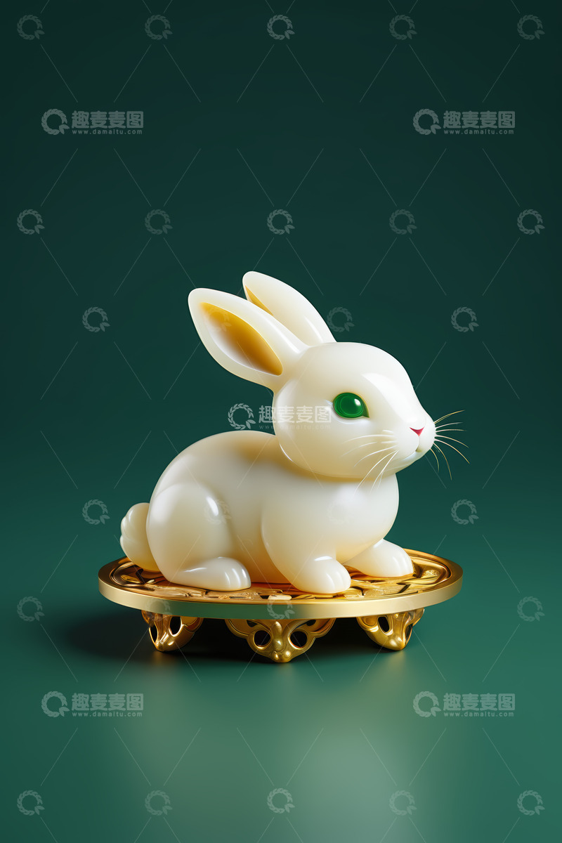 高清大图下载【趣麦麦图】玉质兔子摆件特写