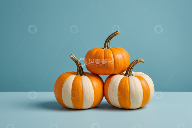 高清大图下载【趣麦麦图】三个橙色条纹南瓜静物摆拍
