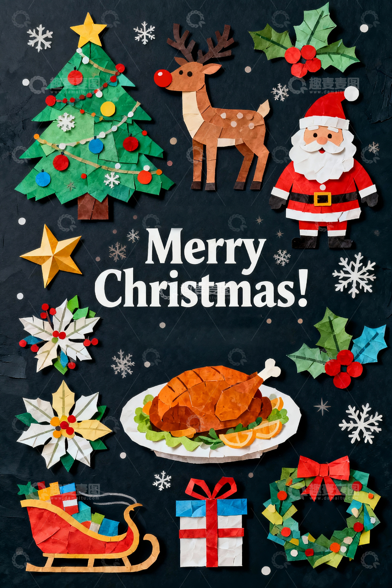 源文件下载【趣麦麦图】剪纸风格圣诞插画3