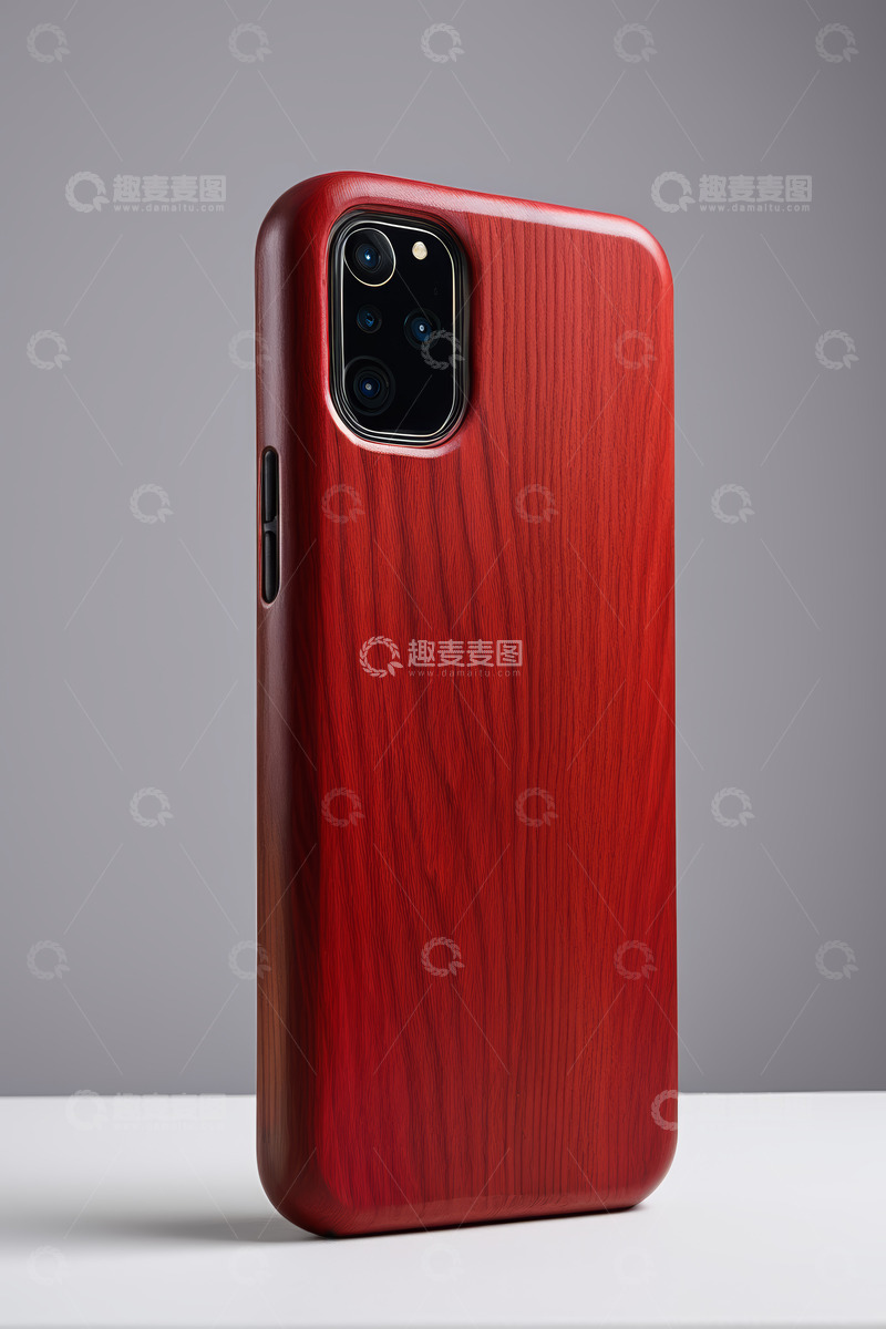 高清大图下载【趣麦麦图】红色木质纹理手机壳特写