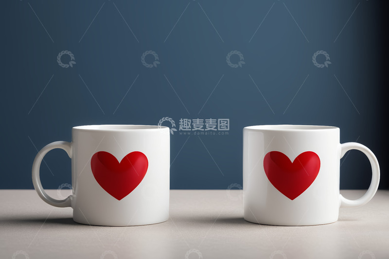高清大图下载【趣麦麦图】带红心图案的白色情侣马克杯