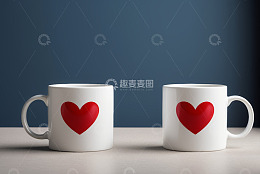 带红心图案的白色情侣马克杯