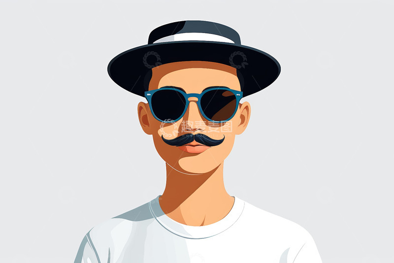 高清大图下载【趣麦麦图】-戴帽戴墨镜留小胡子的男子