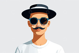 戴帽戴墨镜留小胡子的男子