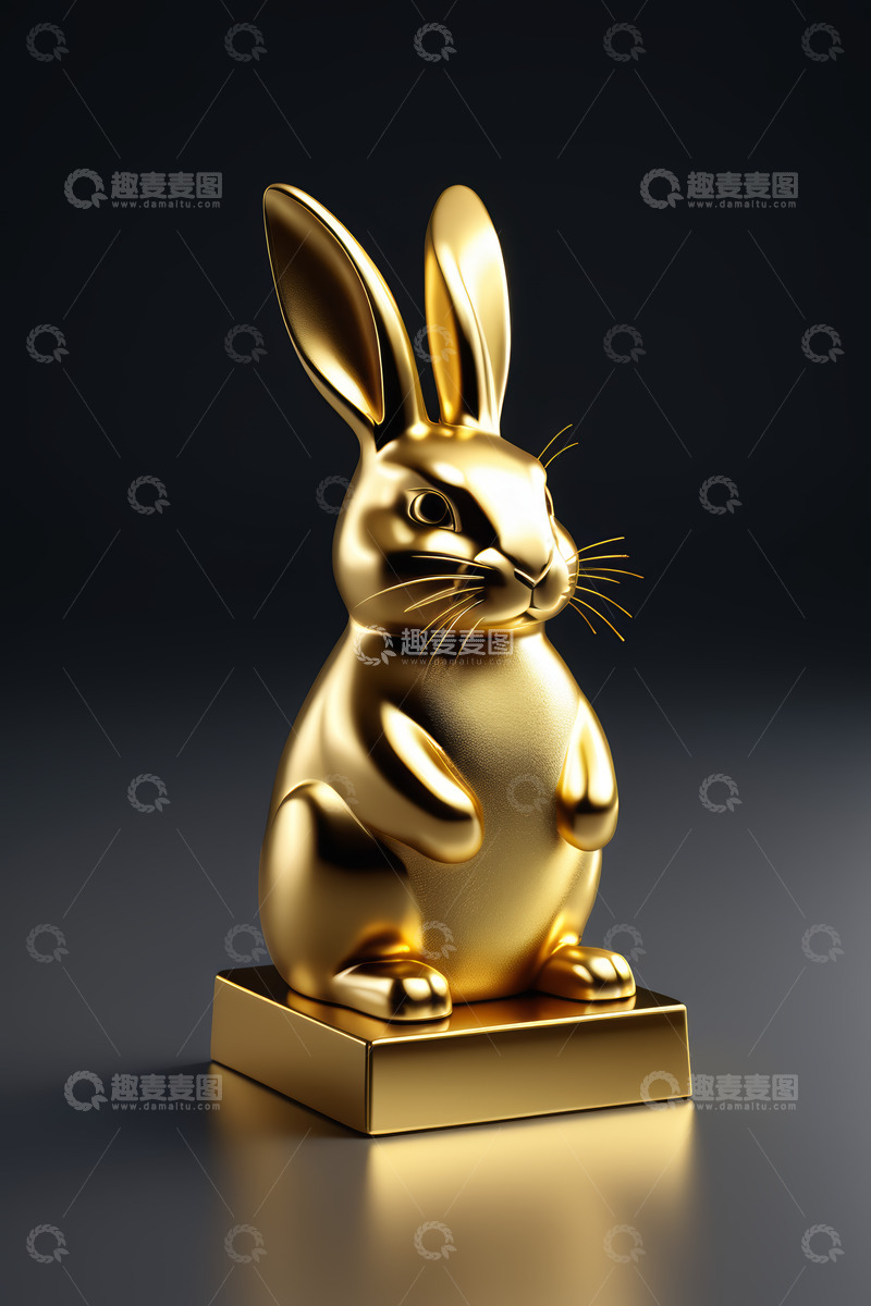 高清大图下载【趣麦麦图】金色兔子摆件特写
