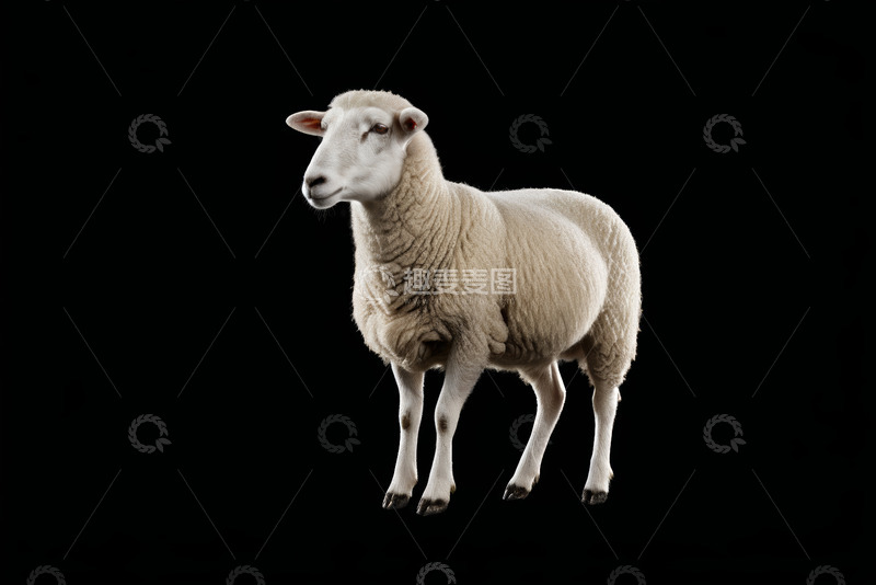 高清大图下载【趣麦麦图】黑色背景下的站立绵羊