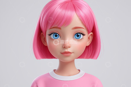 粉色头发蓝眼卡通女孩特写