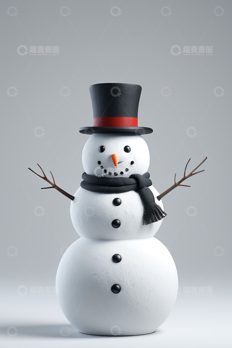 高清大图下载【趣麦麦图】戴礼帽围巾的雪人形象素材
