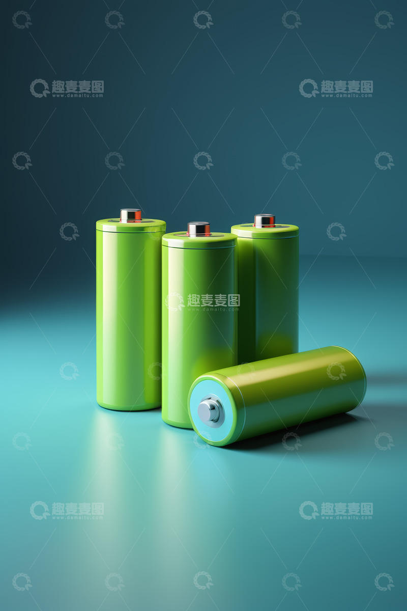高清大图下载【趣麦麦图】绿色圆柱形电池特写