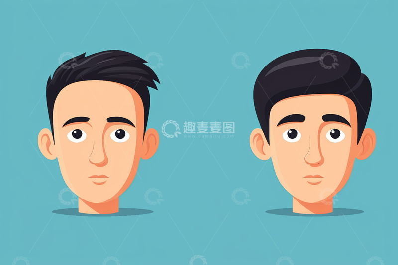 高清大图下载【趣麦麦图】两个卡通男性头像插画