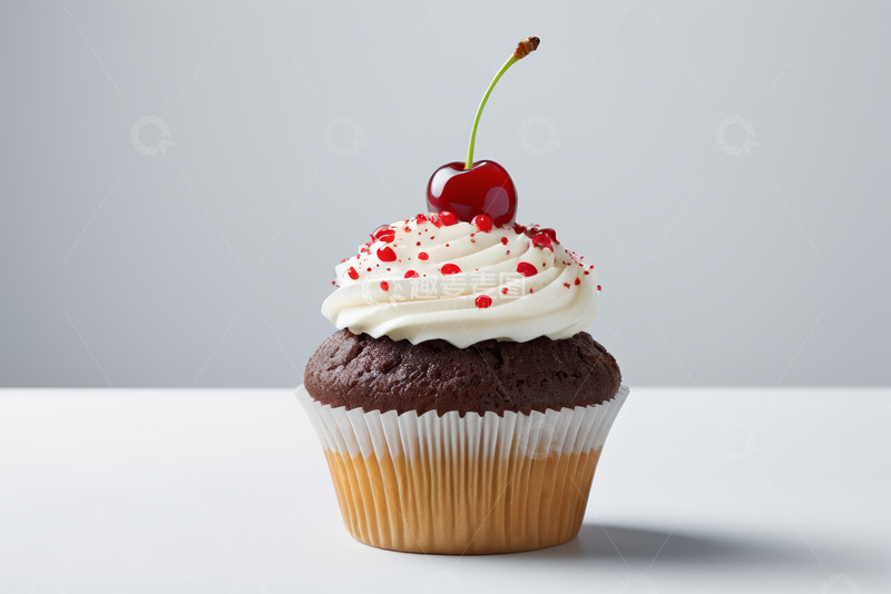 高清大图下载【趣麦麦图】顶部有樱桃装饰的纸杯蛋糕