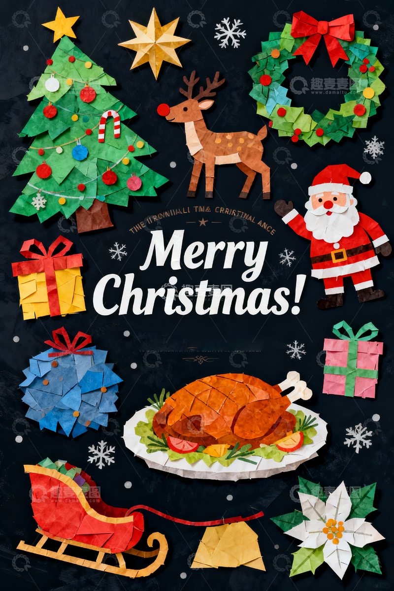 源文件下载【趣麦麦图】剪纸风格圣诞插画4