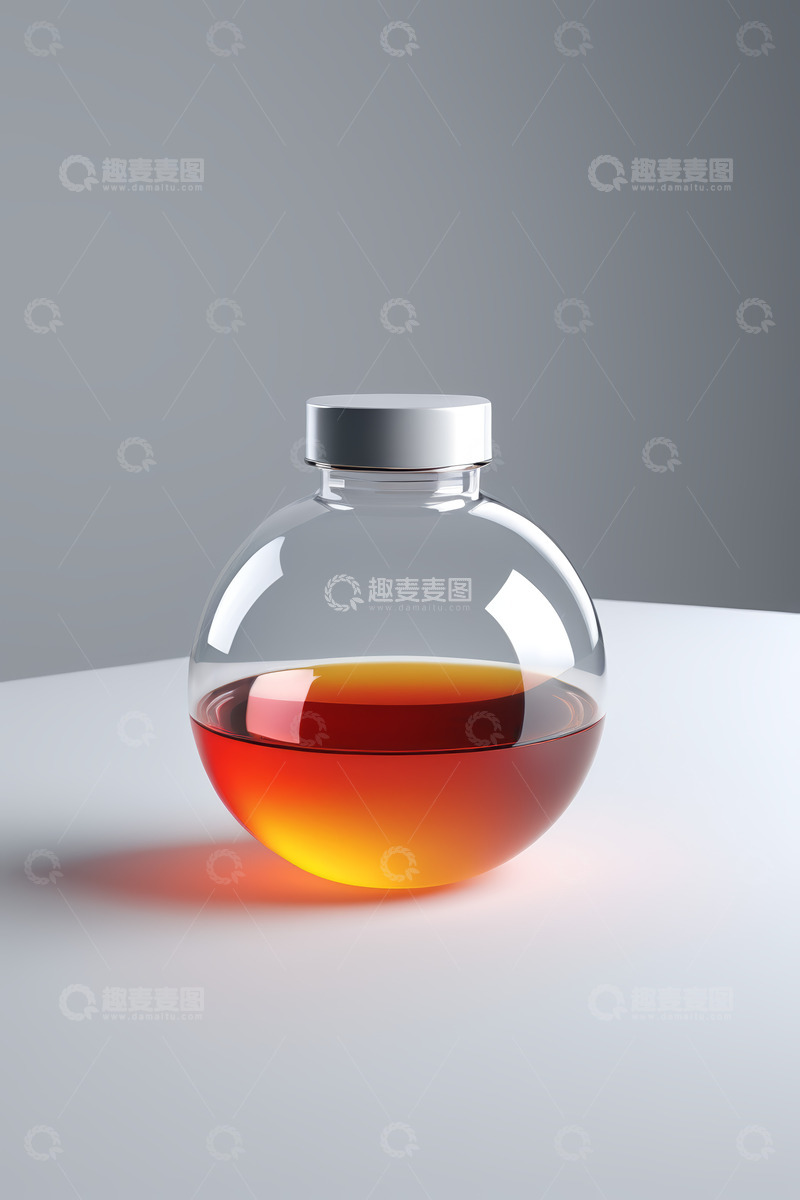 高清大图下载【趣麦麦图】透明玻璃瓶内装橙色液体