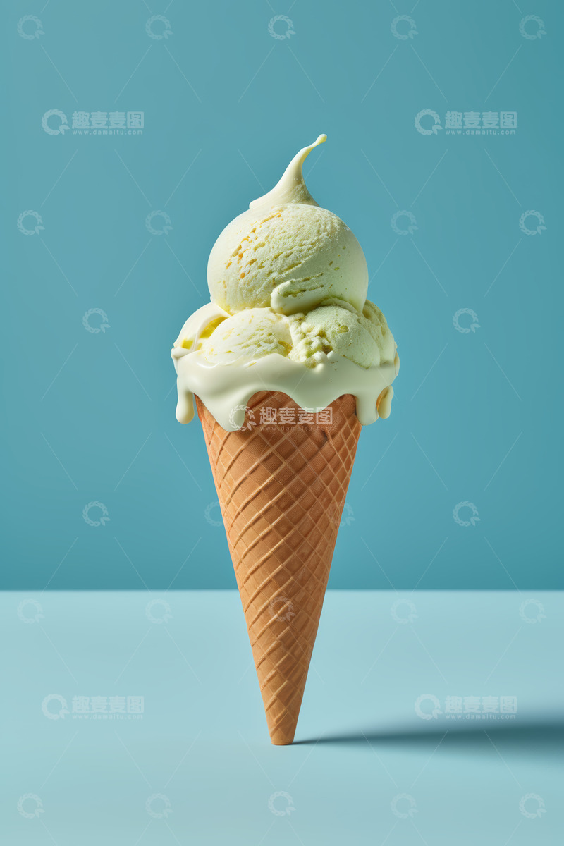 高清大图下载【趣麦麦图】蛋筒装绿色冰淇淋特写