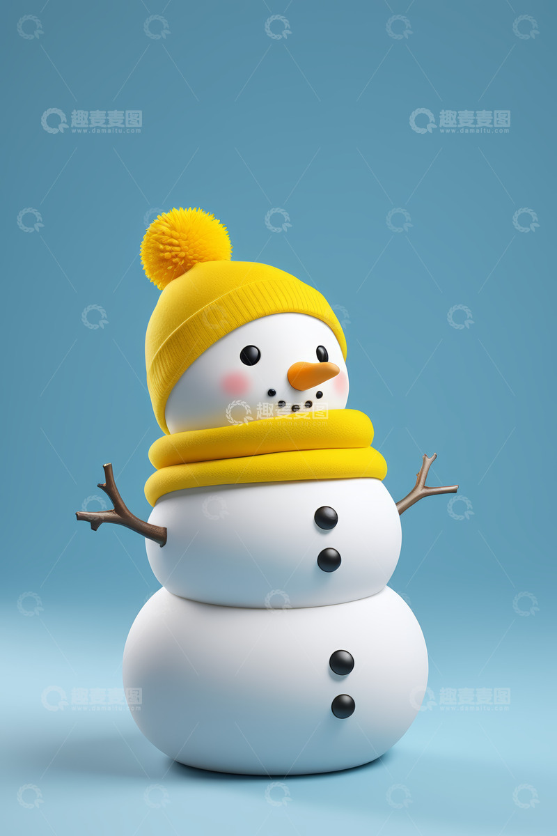 高清大图下载【趣麦麦图】戴黄帽围巾的雪人形象素材