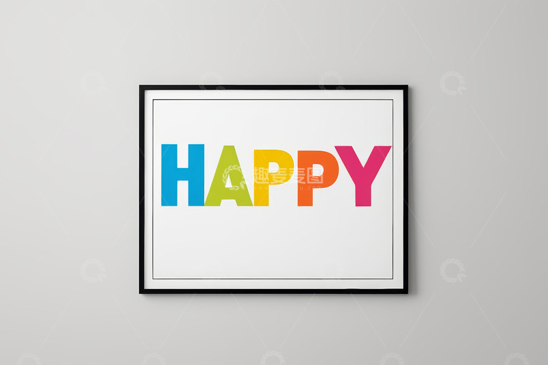 高清大图下载【趣麦麦图】框裱彩色HAPPY装饰画