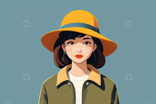 戴帽年轻女子半身像