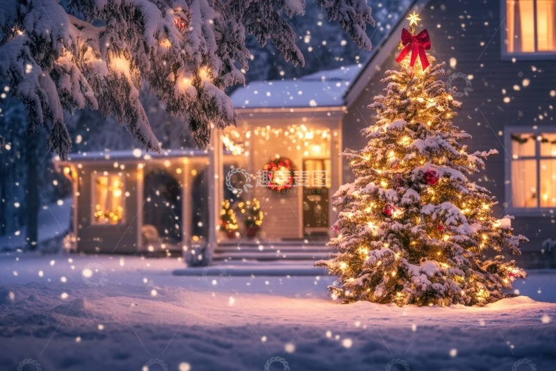 高清大图下载【趣麦麦图】圣诞节圣诞树和白雪