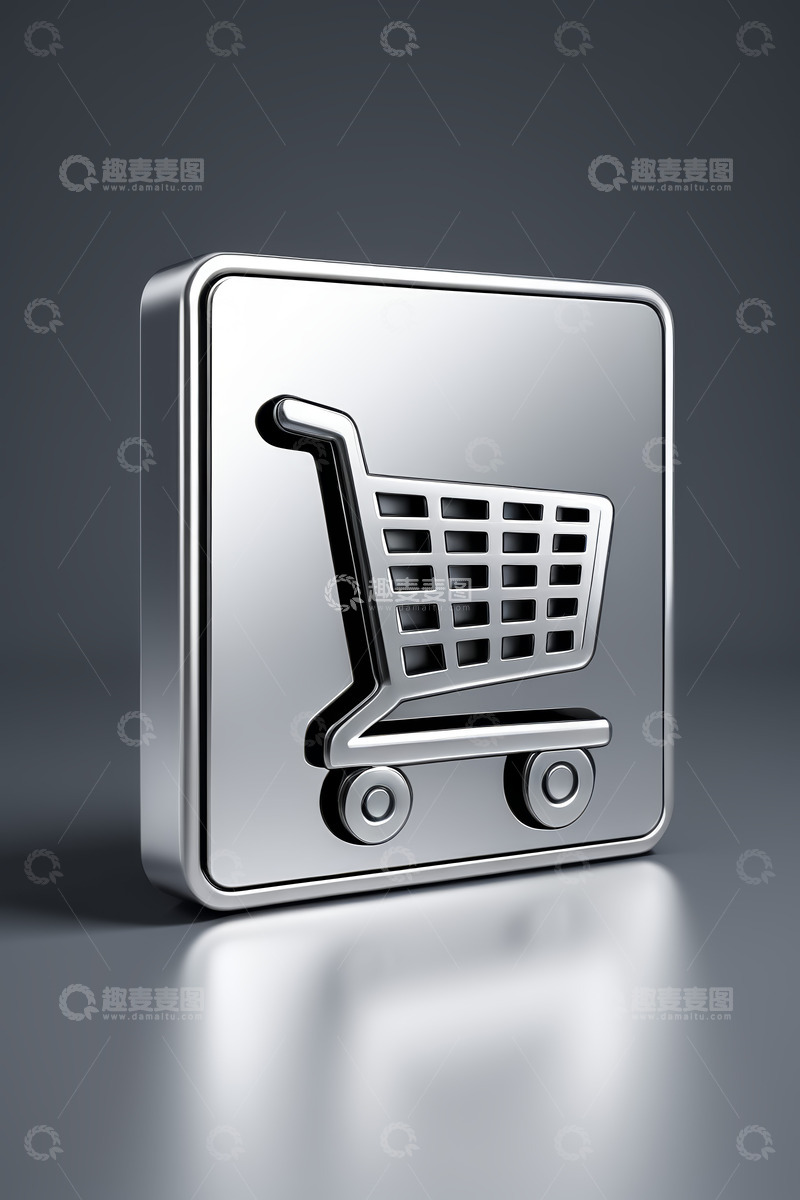 高清大图下载【趣麦麦图】金属质感购物车图标