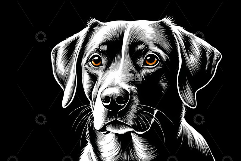 高清大图下载【趣麦麦图】黑白风格狗的肖像特写