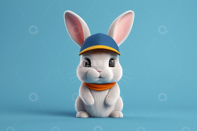 高清大图下载【趣麦麦图】戴帽白兔卡通形象