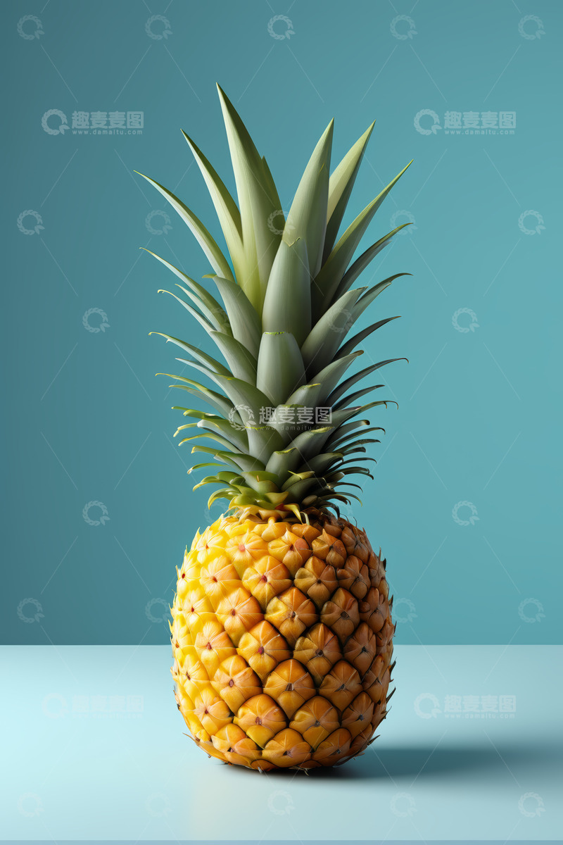 高清大图下载【趣麦麦图】蓝色背景前的菠萝静物
