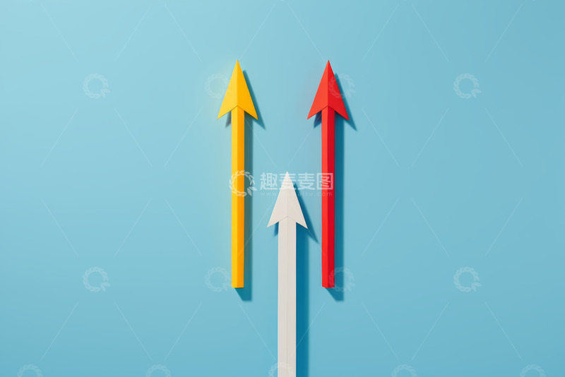 高清大图下载【趣麦麦图】蓝色背景上的三色向上箭头