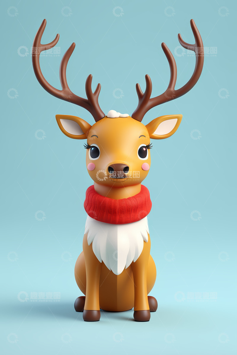 高清大图下载【趣麦麦图】卡通小鹿3D模型素材