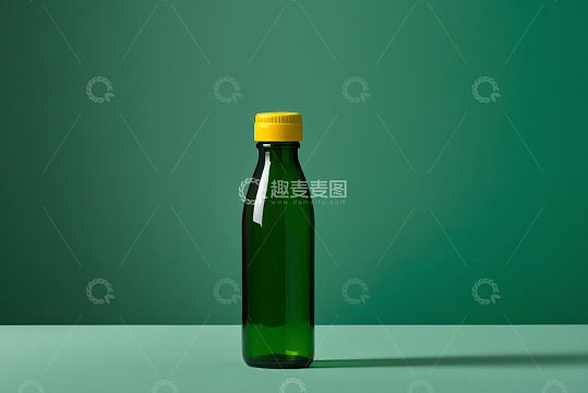 绿色背景下的玻璃饮料瓶