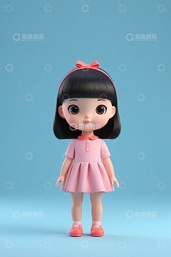 3D小女孩穿粉色裙形象素材