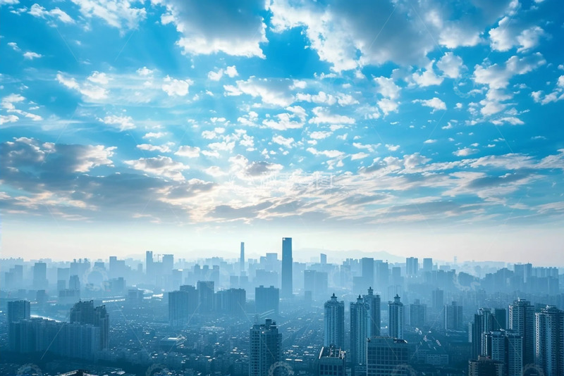 高清大图下载【趣麦麦图】晴空下的都市天际线全景