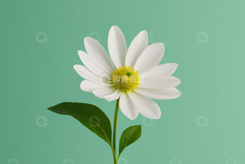 高清大图下载【趣麦麦图】绿色背景下的白色单株花朵