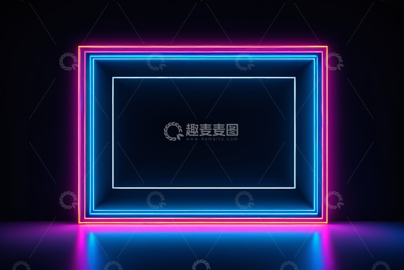 高清大图下载【趣麦麦图】黑色背景霓虹发光矩形框架