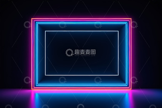 黑色背景霓虹发光矩形框架