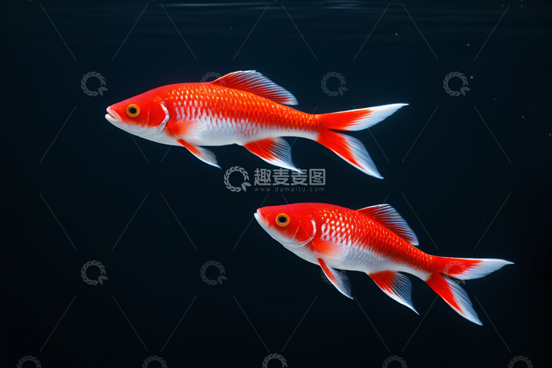 高清大图下载【趣麦麦图】水中游动的两条红色金鱼