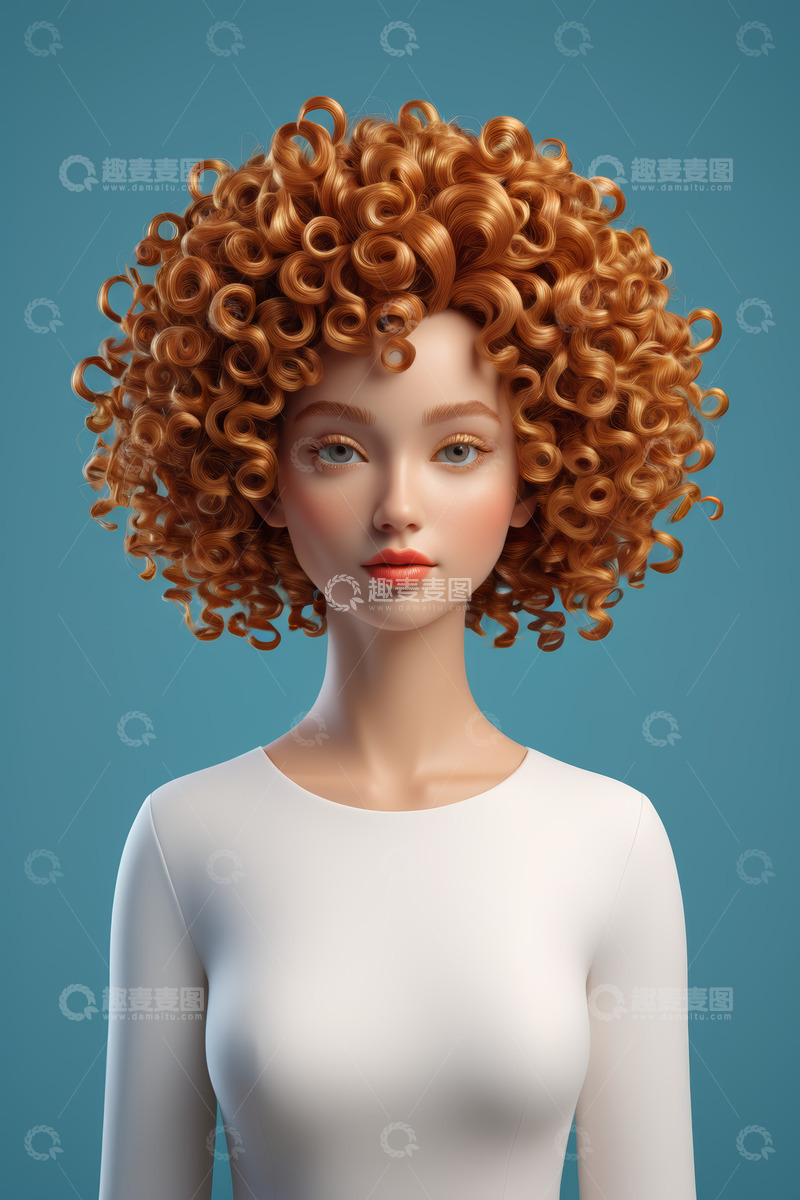 高清大图下载【趣麦麦图】卷发女性肖像特写