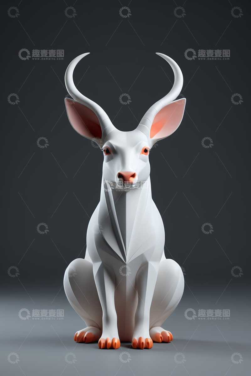 高清大图下载【趣麦麦图】3D立体白色坐立鹿模型