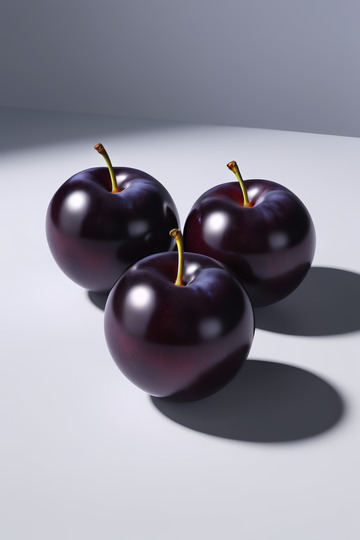 三颗紫黑色新鲜李子