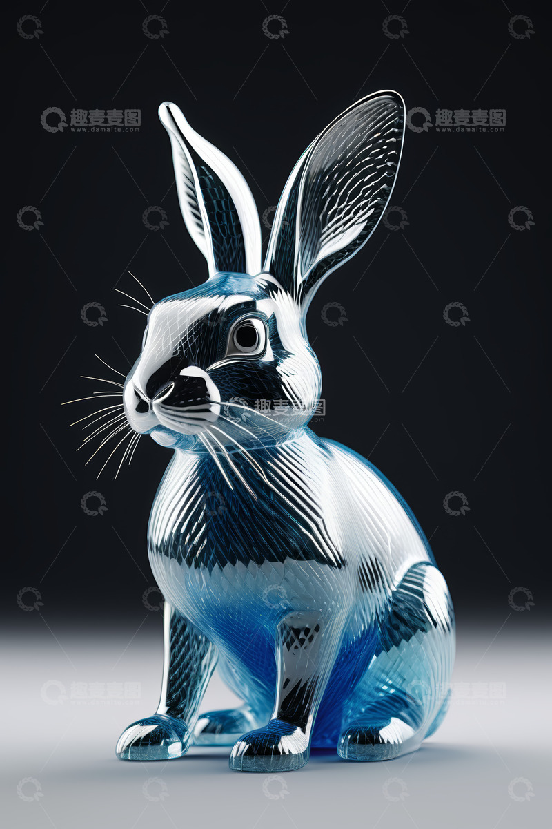 高清大图下载【趣麦麦图】金属质感兔子摆件特写