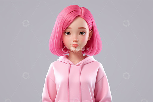 粉色头发卡通女孩形象